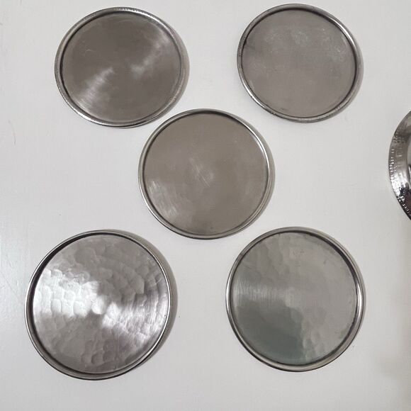 Blue Pheasant Winsford Shiny Nickel, Coasters Set of 5, Etched Metal - Picture 11 of 13